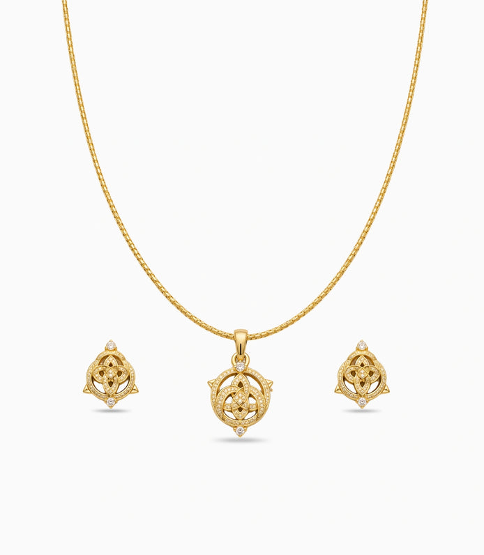 Gold Plated Delicate Triple Loop AD Chain Pendant Set