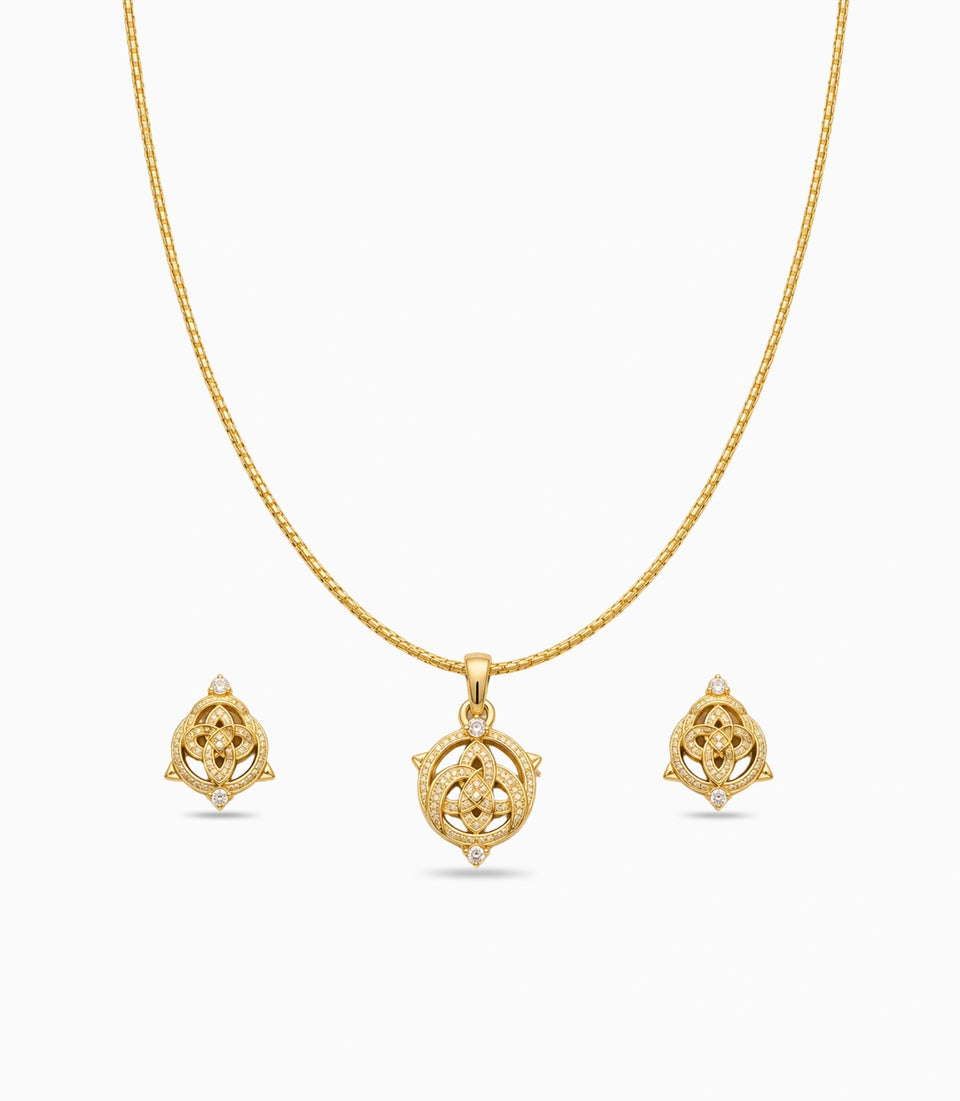 Gold Plated Delicate Triple Loop AD Chain Pendant Set
