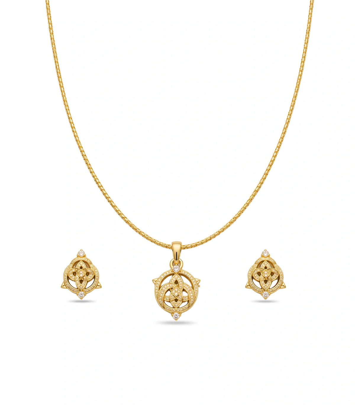 Gold Plated Delicate Triple Loop AD Chain Pendant Set
