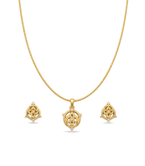 Gold Plated Delicate Triple Loop AD Chain Pendant Set