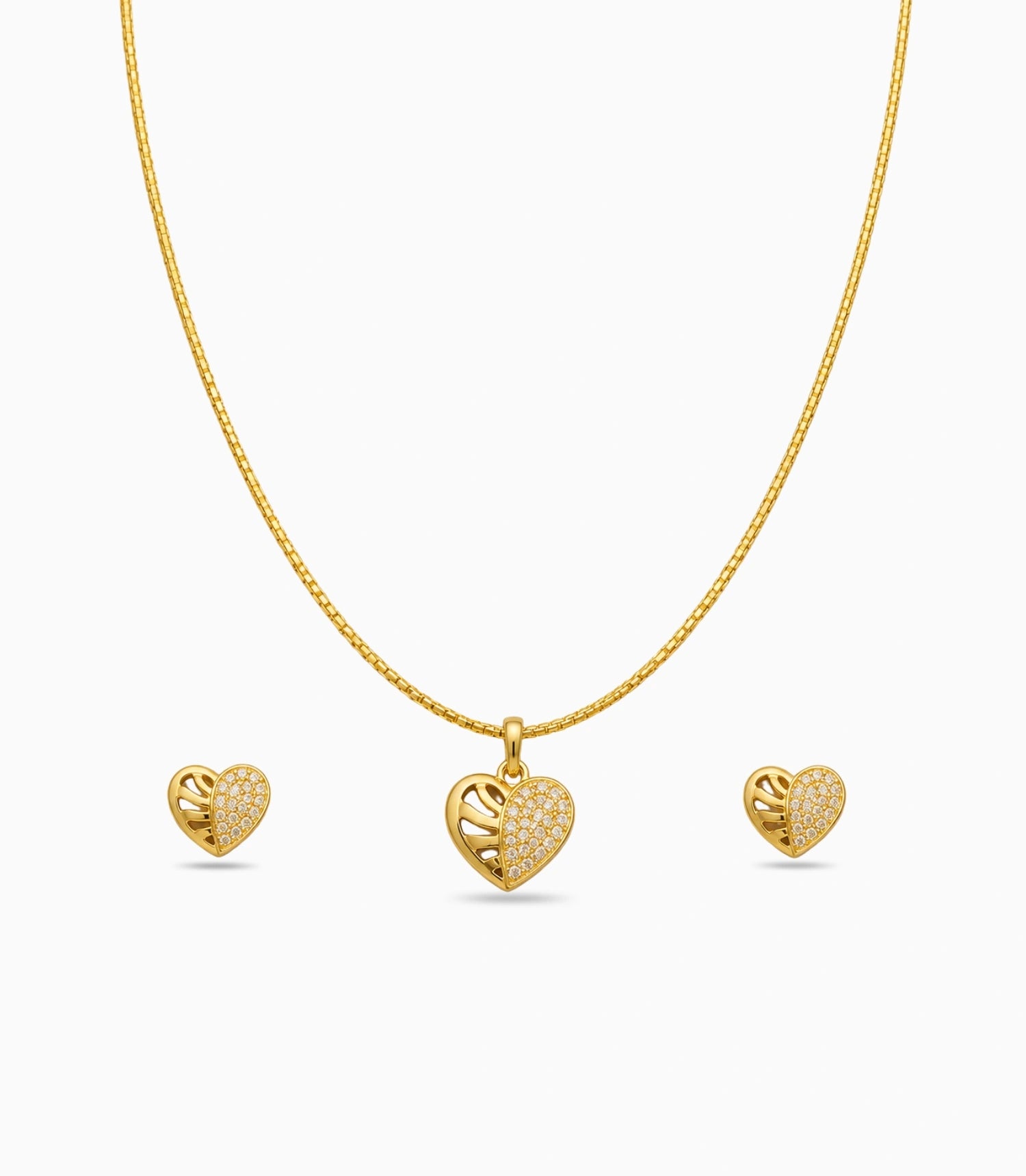 Gold Plated Delicate Shinny Heart AD Chain Pendant Set