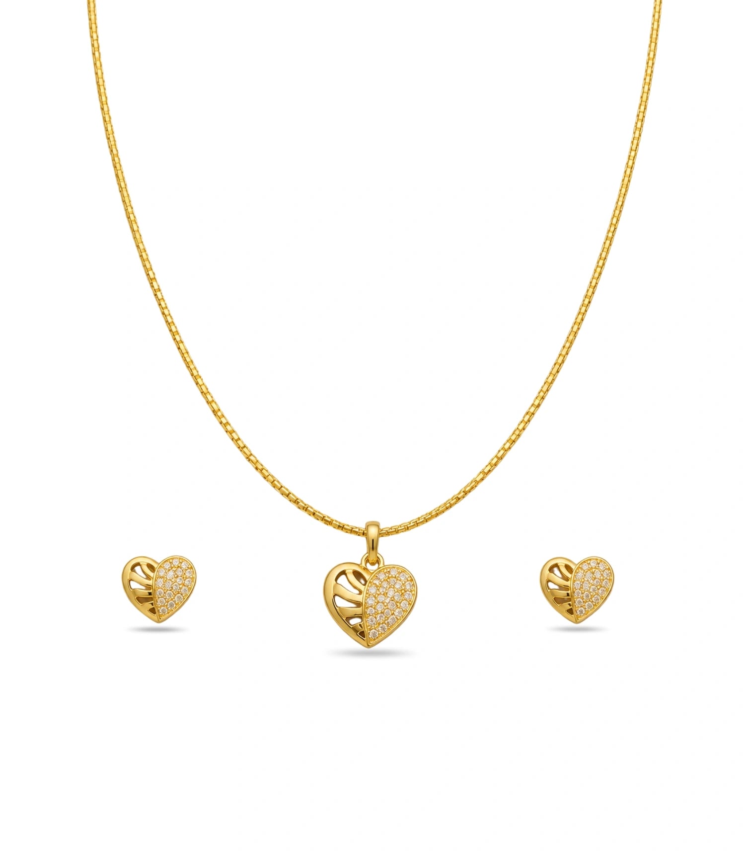 Gold Plated Delicate Shinny Heart AD Chain Pendant Set