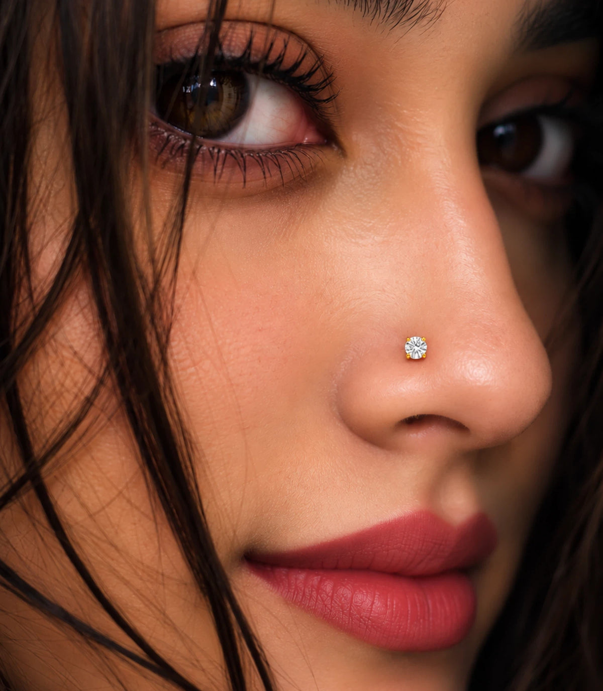 Gold Plated Large Solitaire AD Nose Pin
