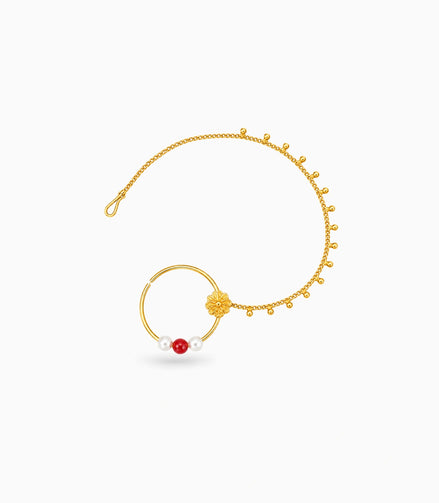 Gold Plated Charm Pearl Nose Ring