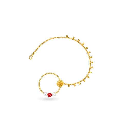 Gold Plated Charm Pearl Nose Ring