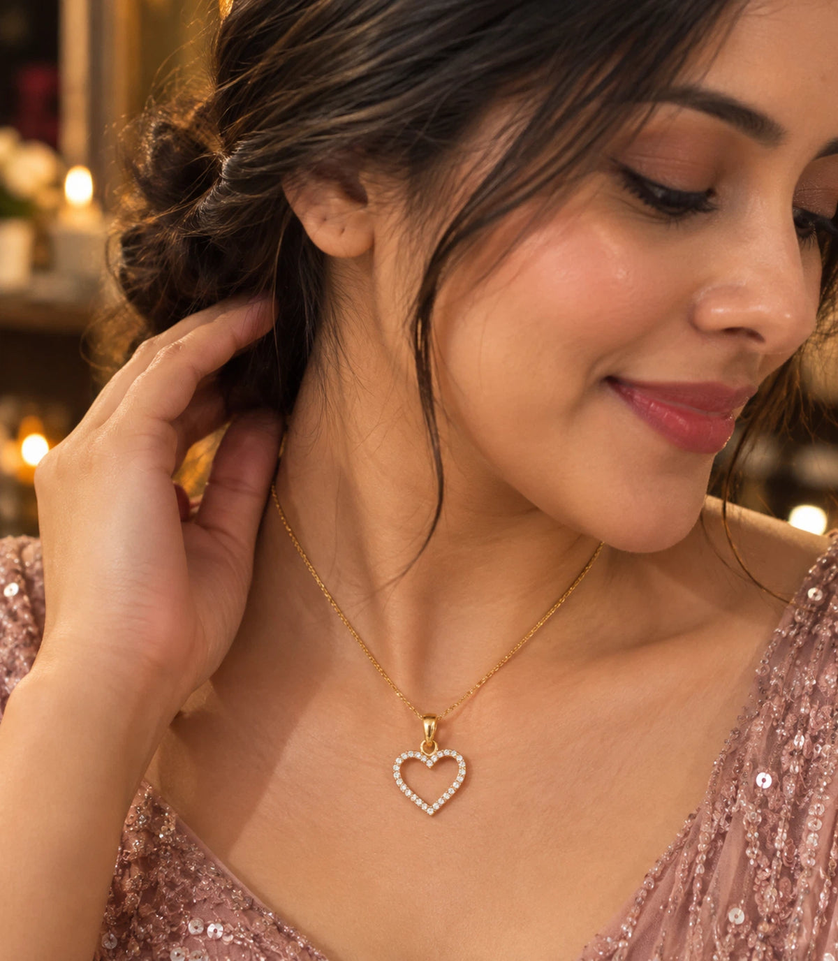 Gold Plated Heart AD Drop Pendant