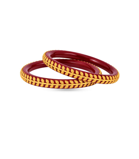Gold Plated Maroon Traditional Pola Bangle Set