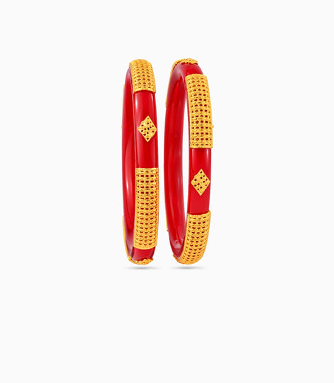 Gold Plated Red Timeless Pola Bangle Set