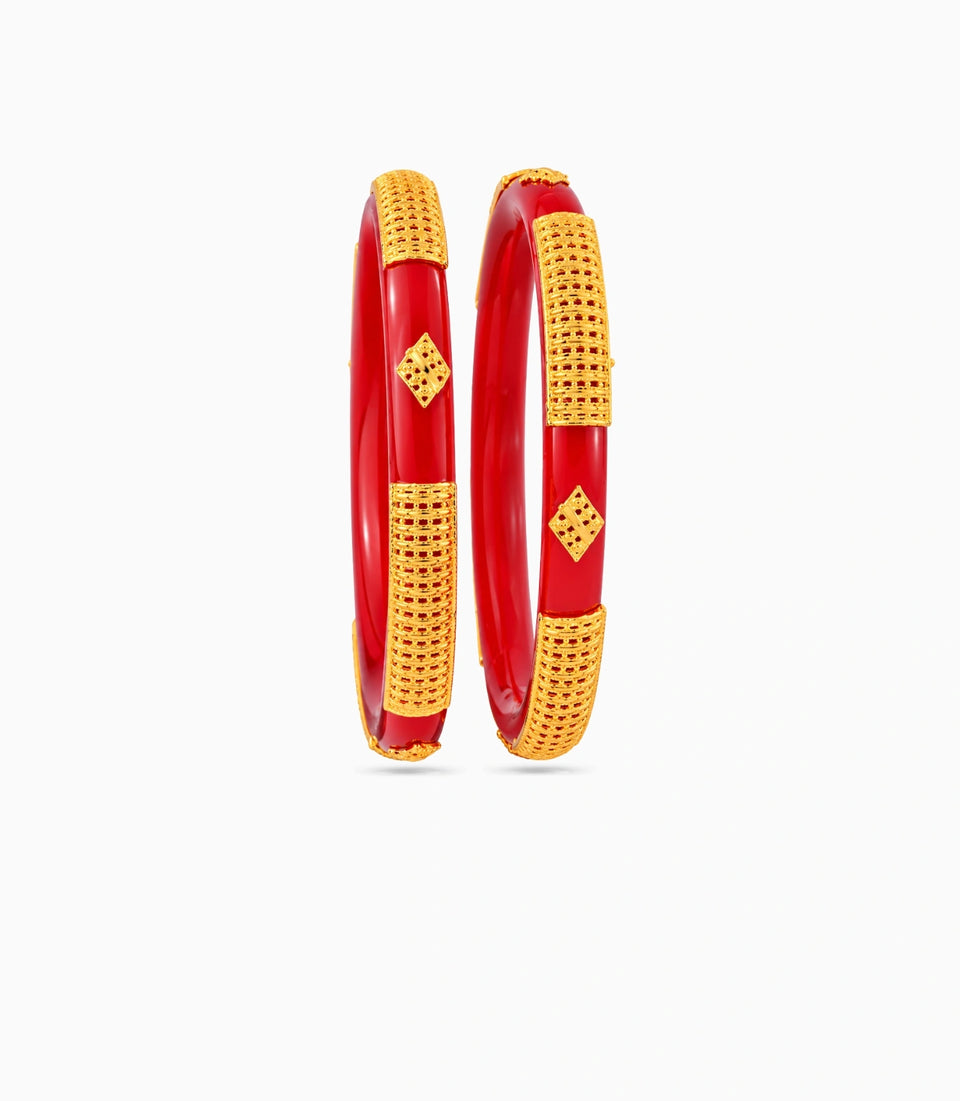 Gold Plated Red Timeless Pola Bangle Set