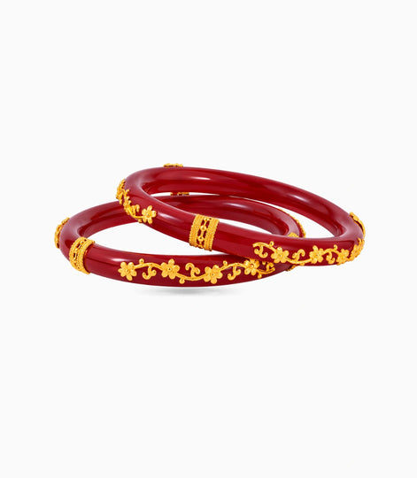 Gold Plated Maroon Royal Pola Bangle Set