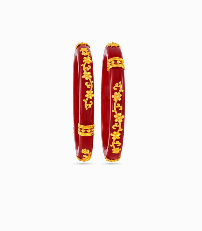 Gold Plated Maroon Royal Pola Bangle Set