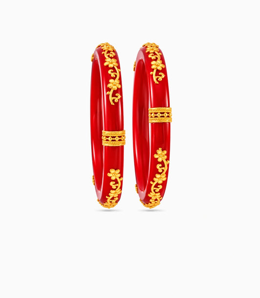 Gold Plated Red Royal Pola Bangle Set