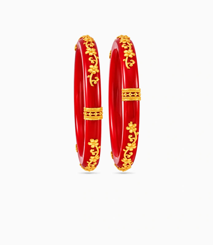 Gold Plated Red Royal Pola Bangle Set