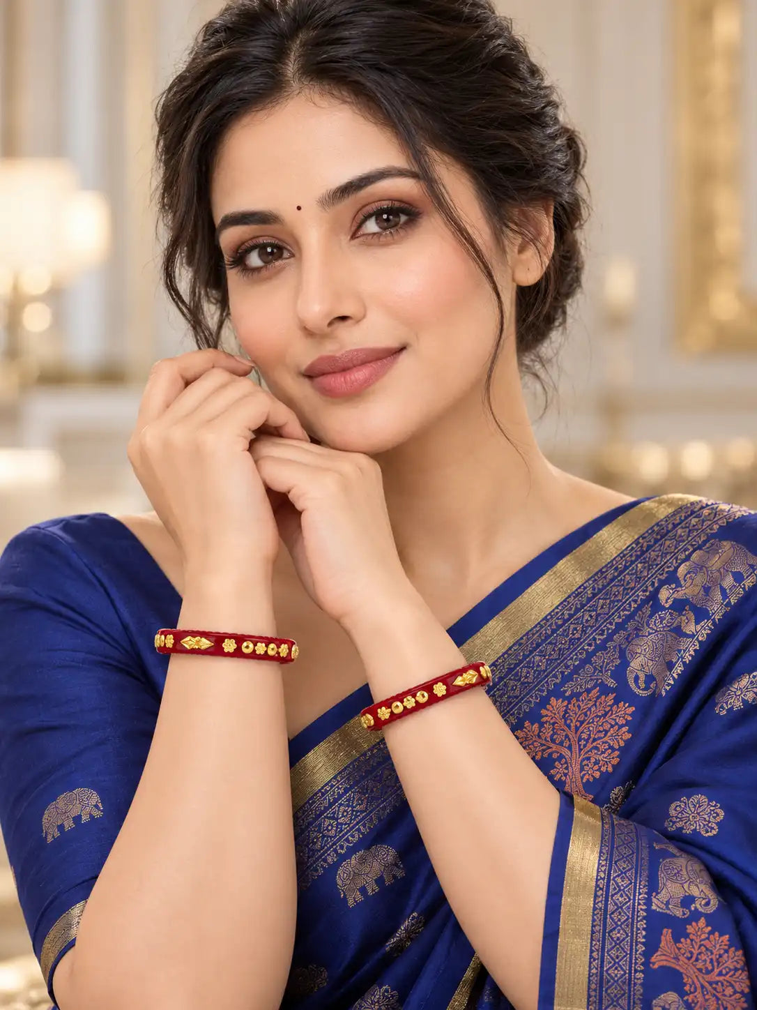 Gold Plated Maroon Classic Pola Bangle Set