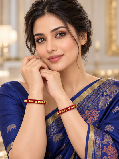Gold Plated Maroon Classic Pola Bangle Set