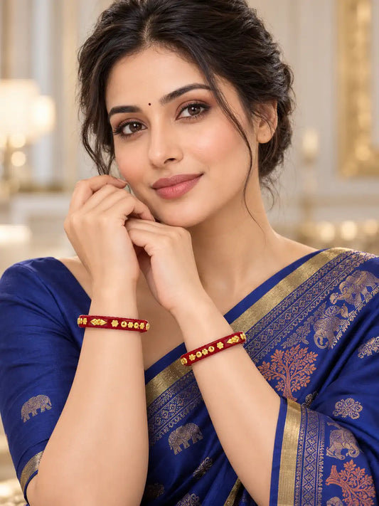 Gold Plated Maroon Classic Pola Bangle Set