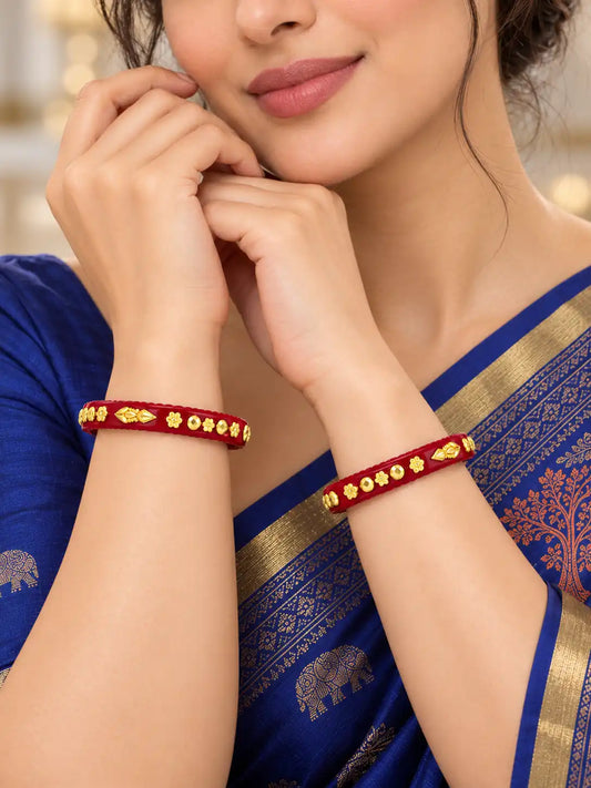 Gold Plated Maroon Classic Pola Bangle Set