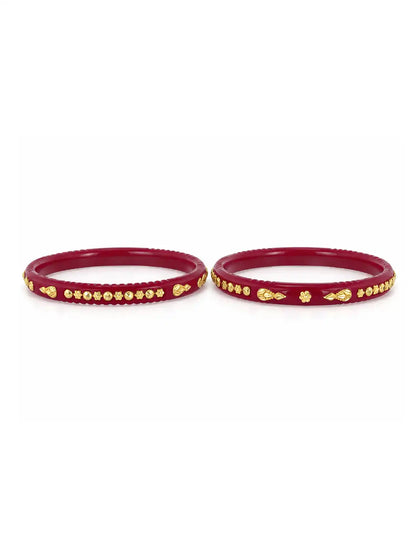 Gold Plated Maroon Classic Pola Bangle Set