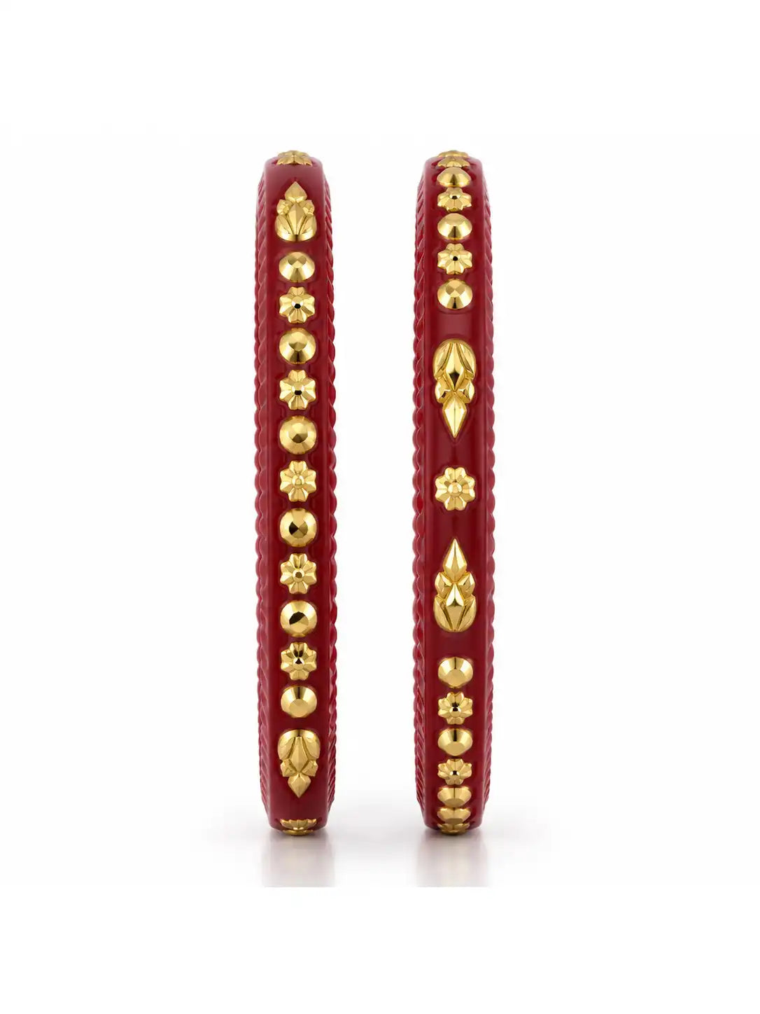 Gold Plated Maroon Classic Pola Bangle Set