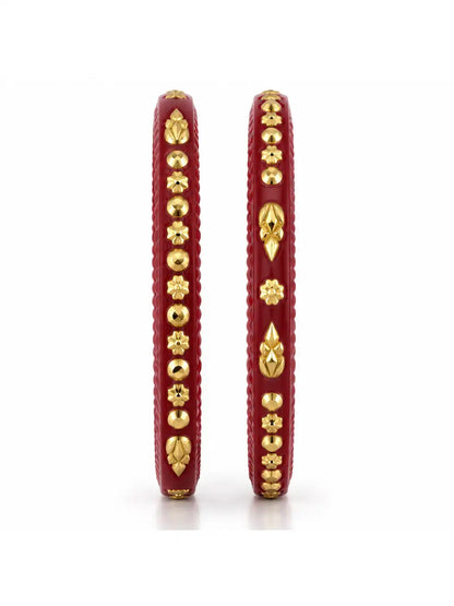 Gold Plated Maroon Classic Pola Bangle Set