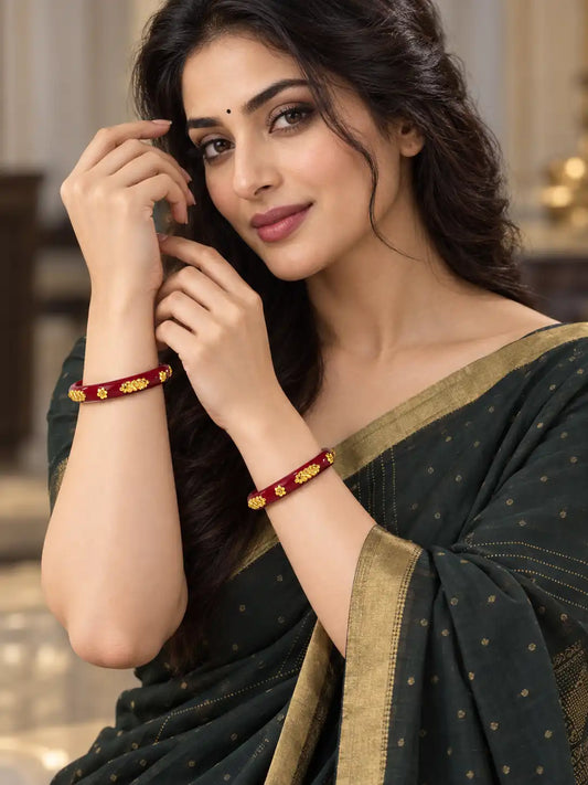 Gold Plated Maroon Delicate Pola Bangle Set