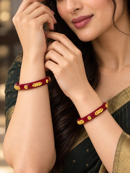 Gold Plated Maroon Delicate Pola Bangle Set