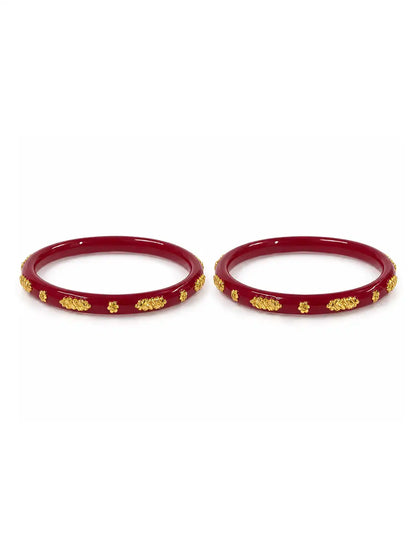 Gold Plated Maroon Delicate Pola Bangle Set