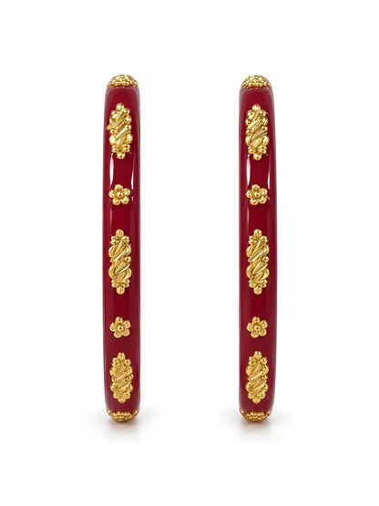 Gold Plated Maroon Delicate Pola Bangle Set