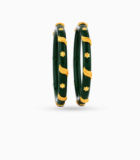 Gold Plated Green Durable Pola Bangle Set