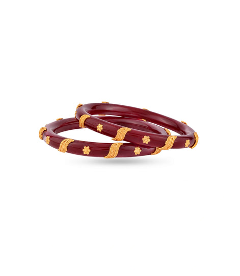 Gold Plated Maroon Durable Pola Bangle Set
