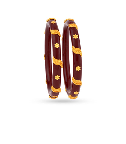 Gold Plated Maroon Durable Pola Bangle Set