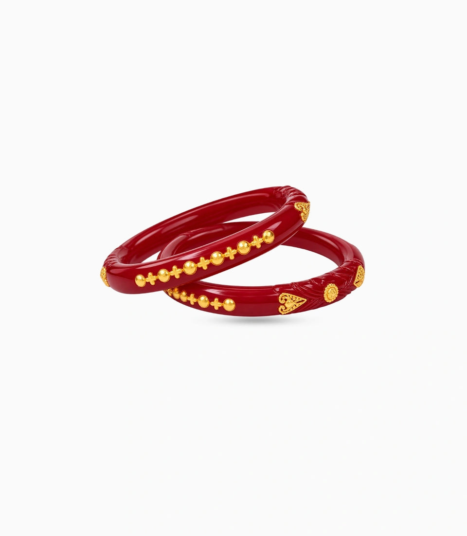 Gold Plated Polished Red Pola Bangle Set