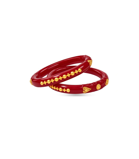 Gold Plated Polished Red Pola Bangle Set
