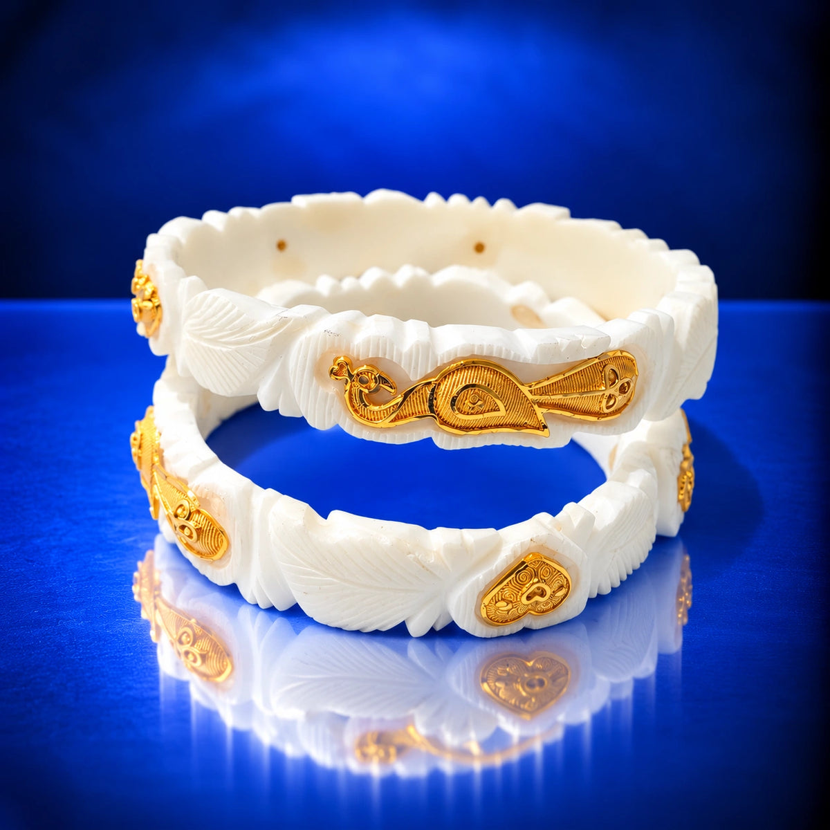 Gold Plated Peacock & Heart Sakha Bangle Set