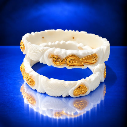 Gold Plated Peacock & Heart Sakha Bangle Set