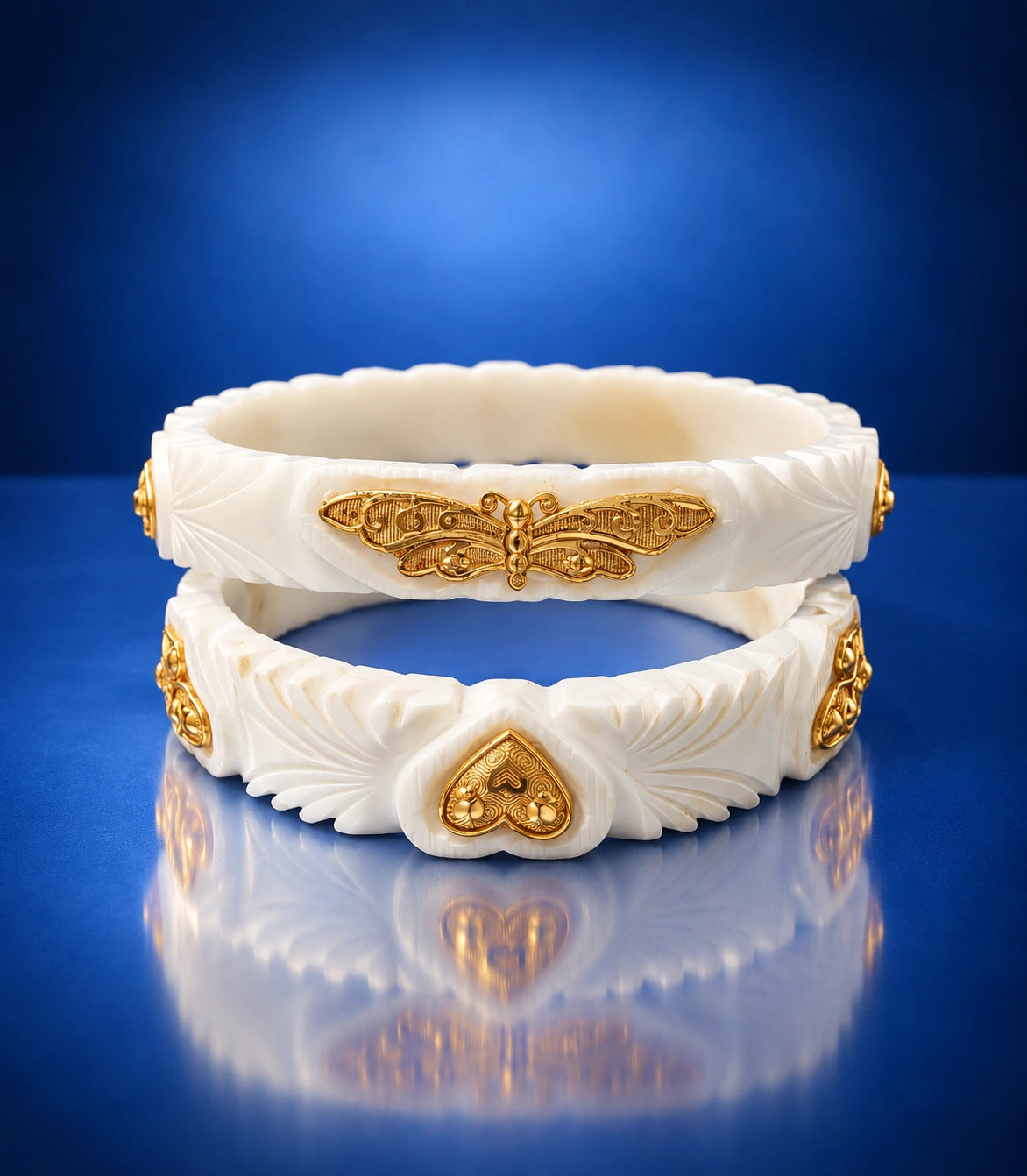 Gold Plated Butterfly & Heart Sakha Bangle Set