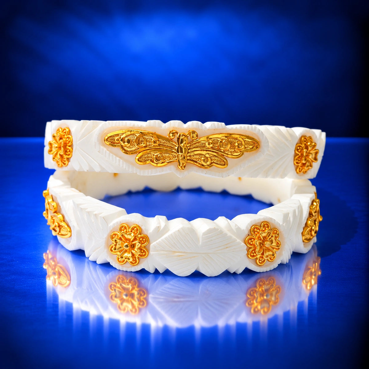 Gold Plated Butterfly Filigree & Floral Sakha Bangle Set