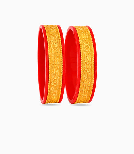 Gold Plated Wide Floral Pola Bangle Set