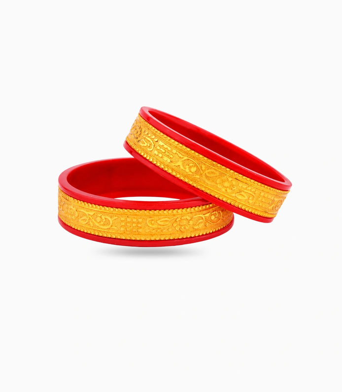 Gold Plated Wide Floral Pola Bangle Set