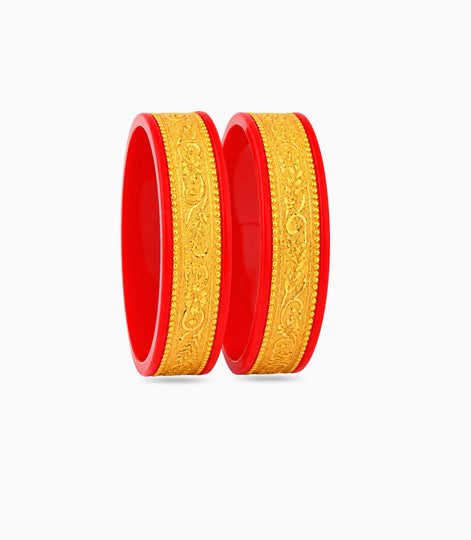 Gold Plated Wide Traditional Pola Bangle Set