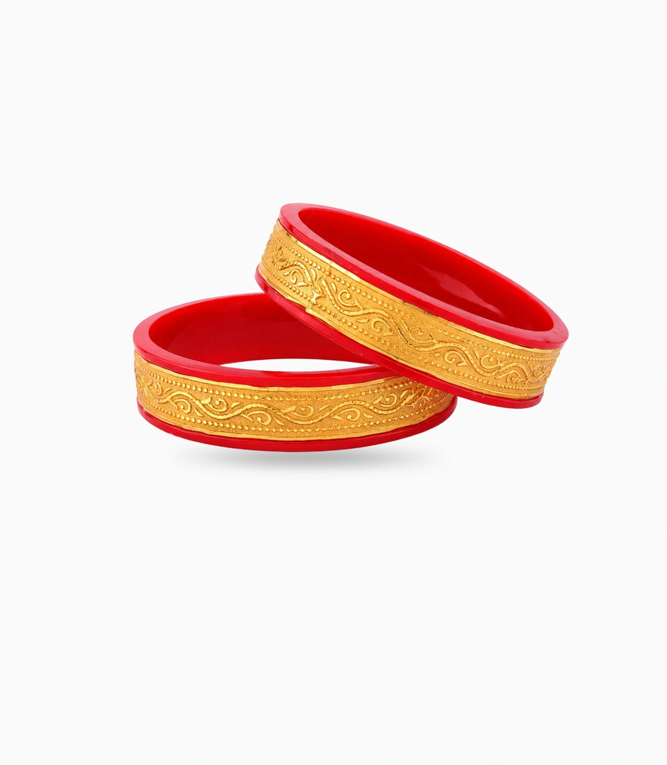 Gold Plated Wide Royal Pola Bangle Set