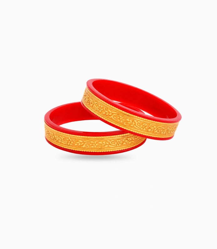 Gold Plated Wide Wedding Pola Bangle Set