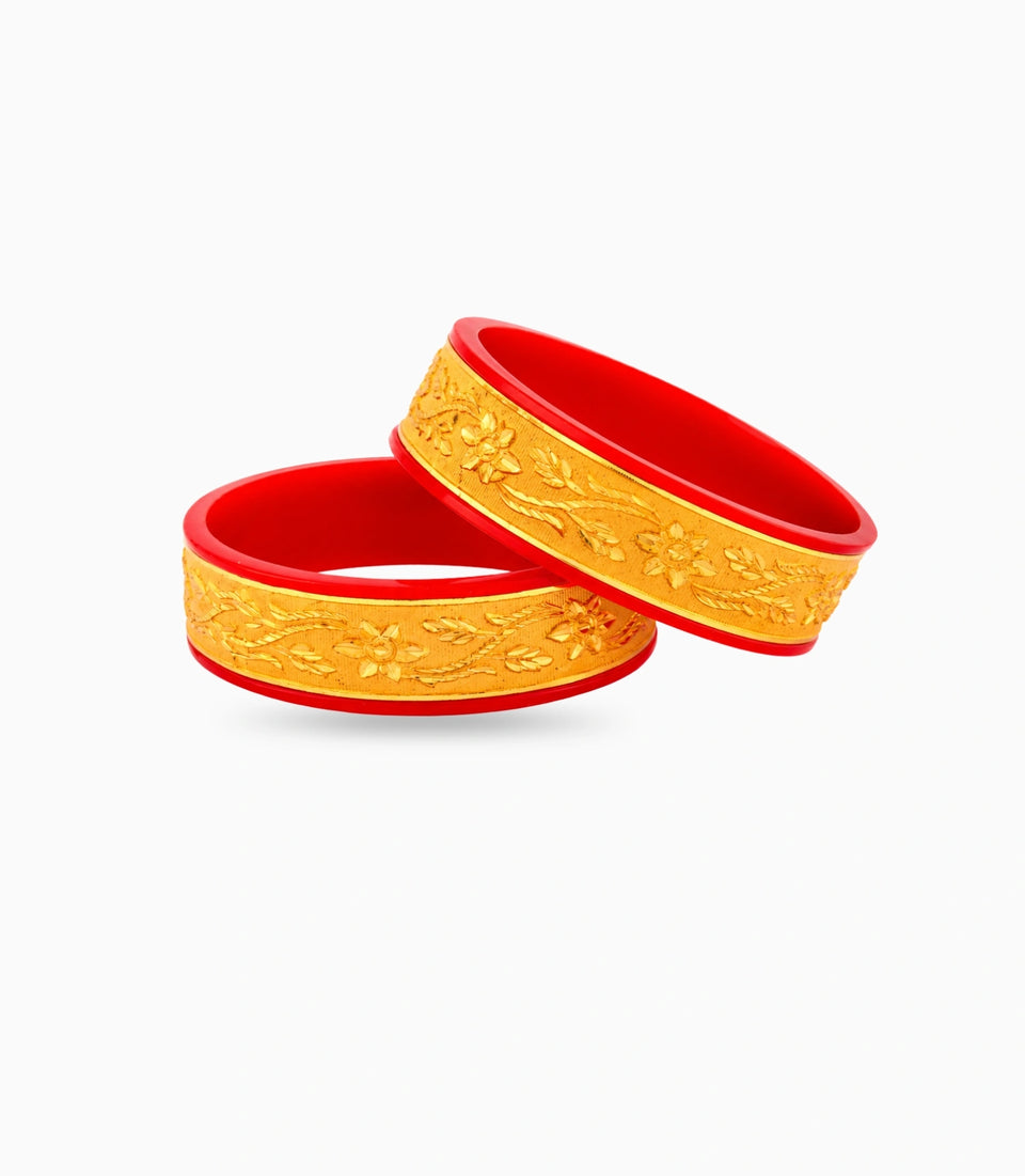 Gold Plated Wide Elegant Pola Bangle Set