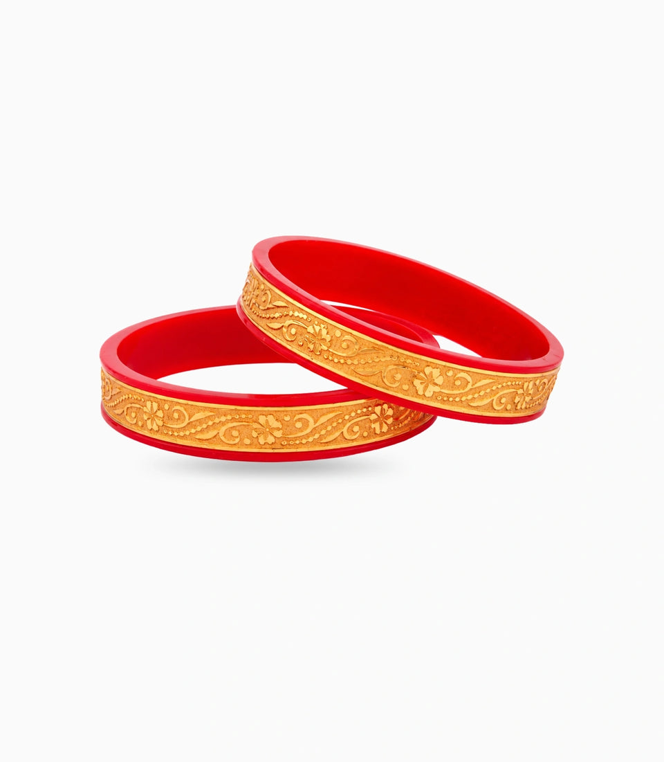 Gold Plated Wide Artisan Pola Bangle Set