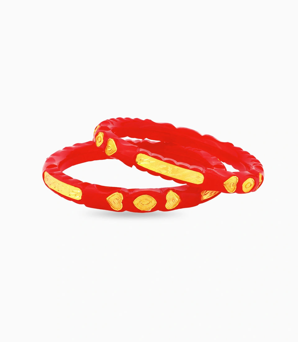 Gold Plated Heart Charm Pola Bangle Set