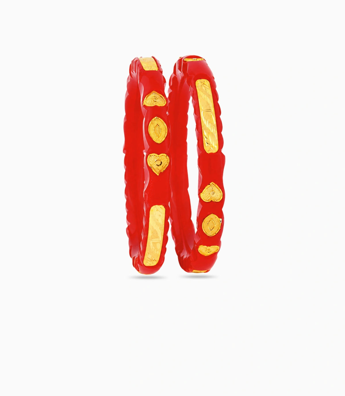 Gold Plated Heart Charm Pola Bangle Set