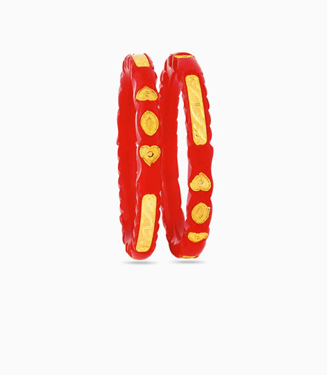 Gold Plated Heart Charm Pola Bangle Set