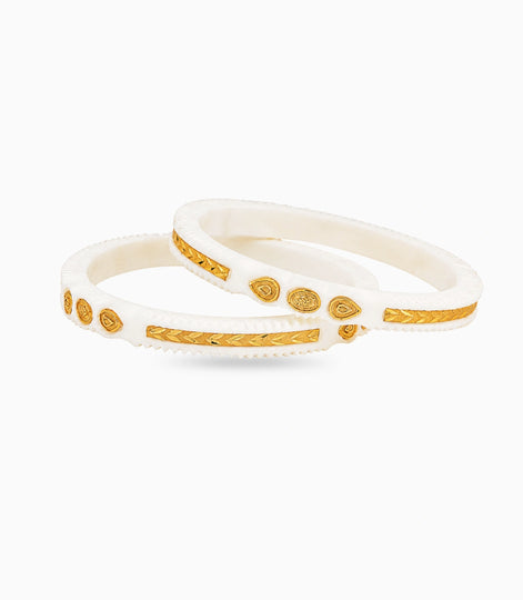 Gold Plated White Ethnic Elegance Pola Bangle Set