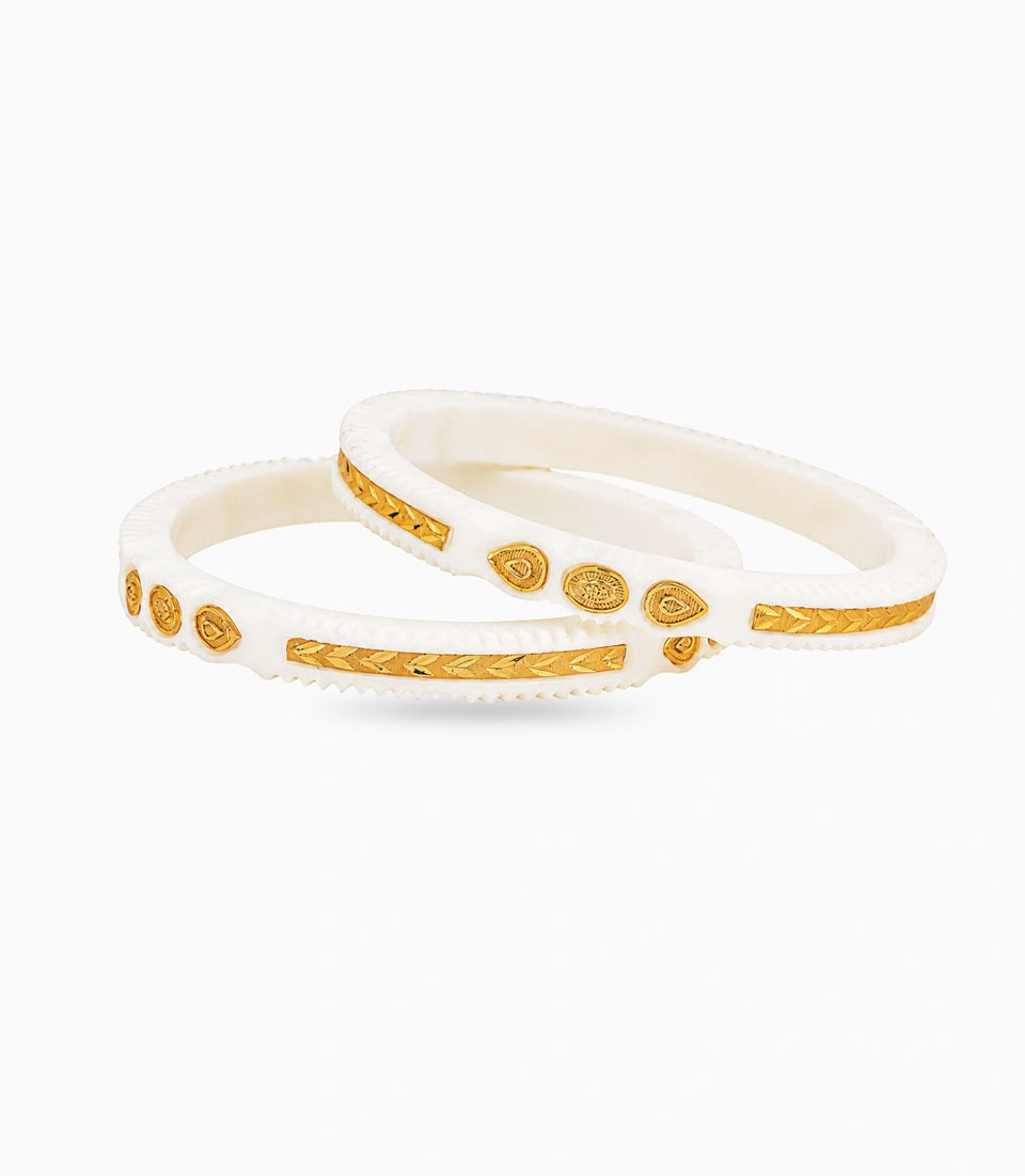Gold Plated White Ethnic Elegance Pola Bangle Set