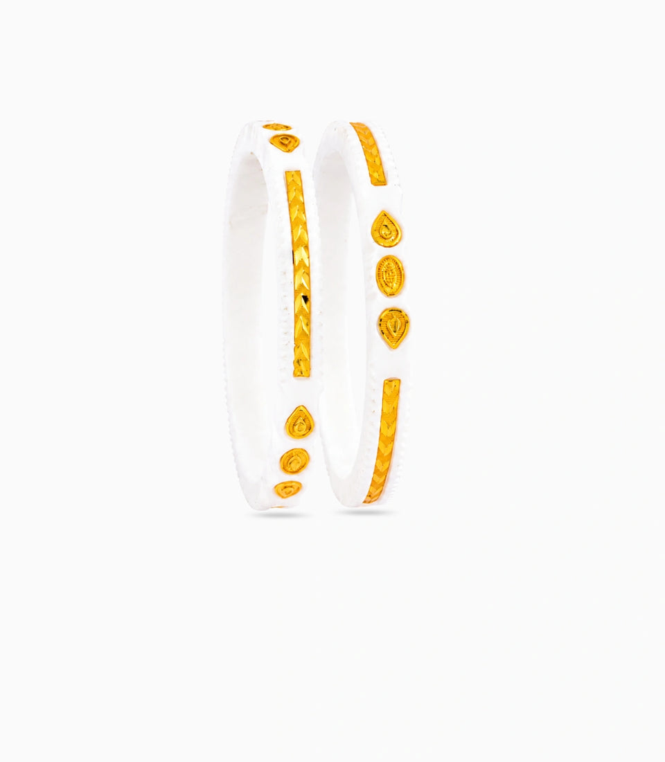 Gold Plated White Ethnic Elegance Pola Bangle Set